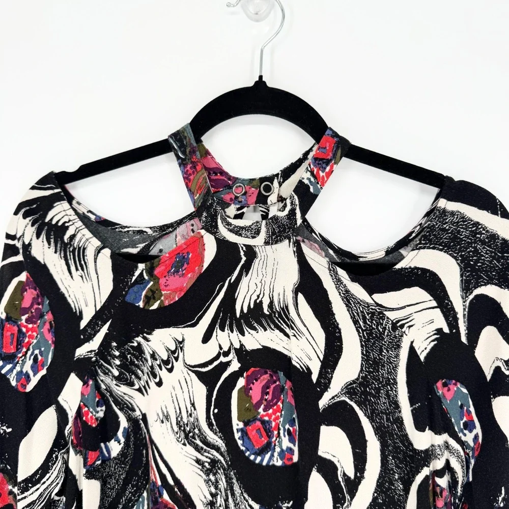 Free People Drift Away Top/Dress High Neck Peekaboo Shoulder Balloon Sleeve Sz S